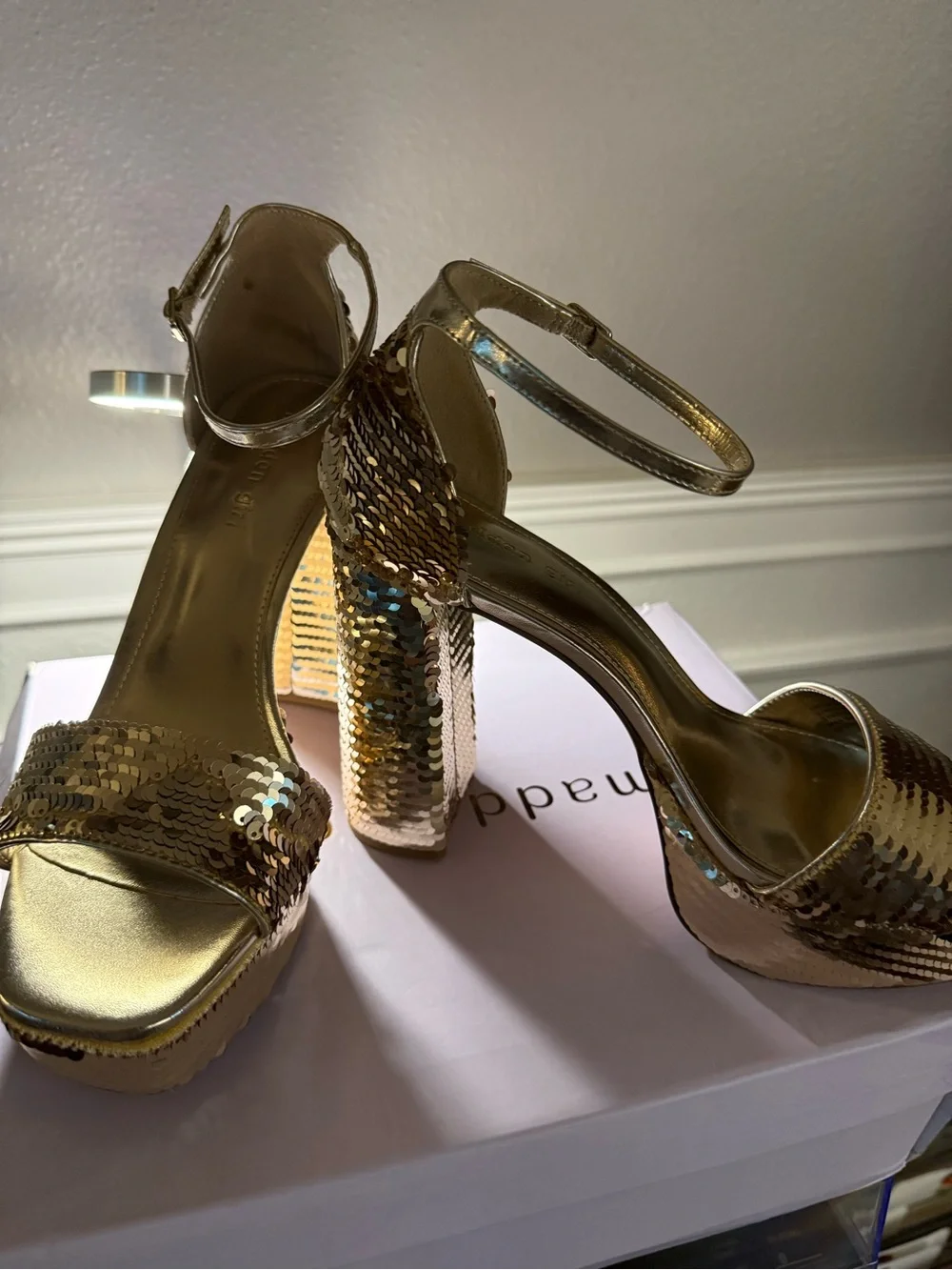 Madden Girl Metallic Gold Sequin Platform Heels